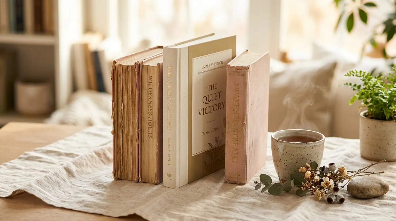 Livres anciens, tasse de th&eacute;, fleurs s&eacute;ch&eacute;es et plante verte