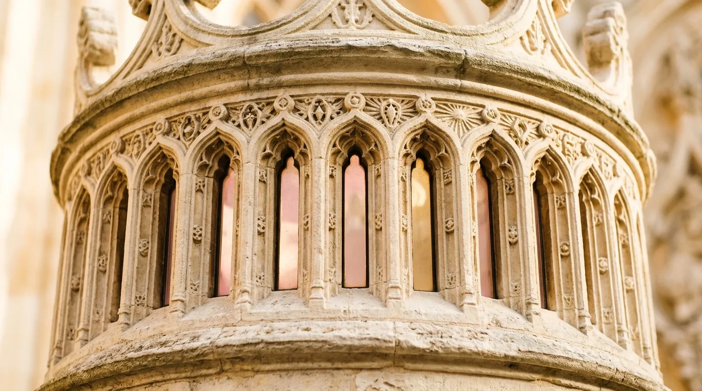 Fen&ecirc;tres gothiques ornementales en pierre sculpt&eacute;e
