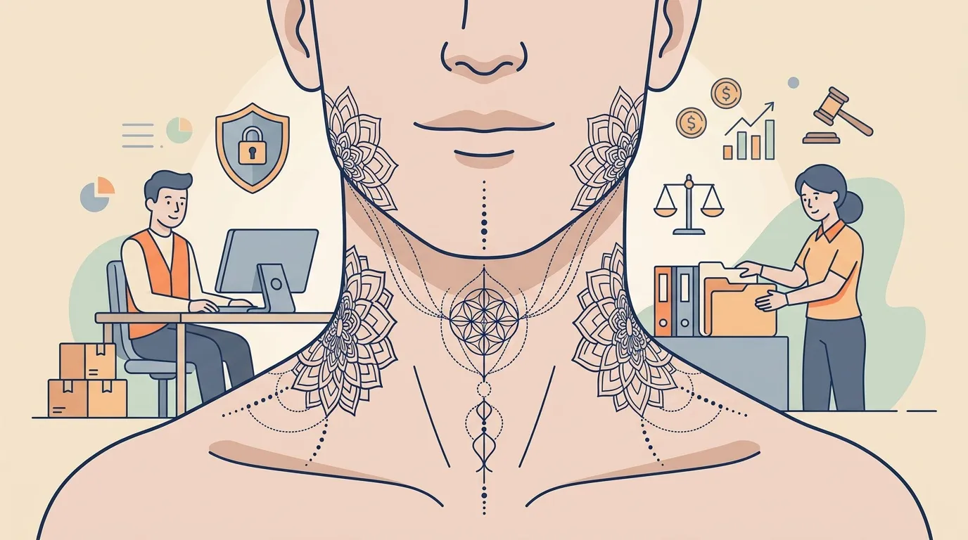 Illustration d'une femme avec des symboles de travail et de sérénité