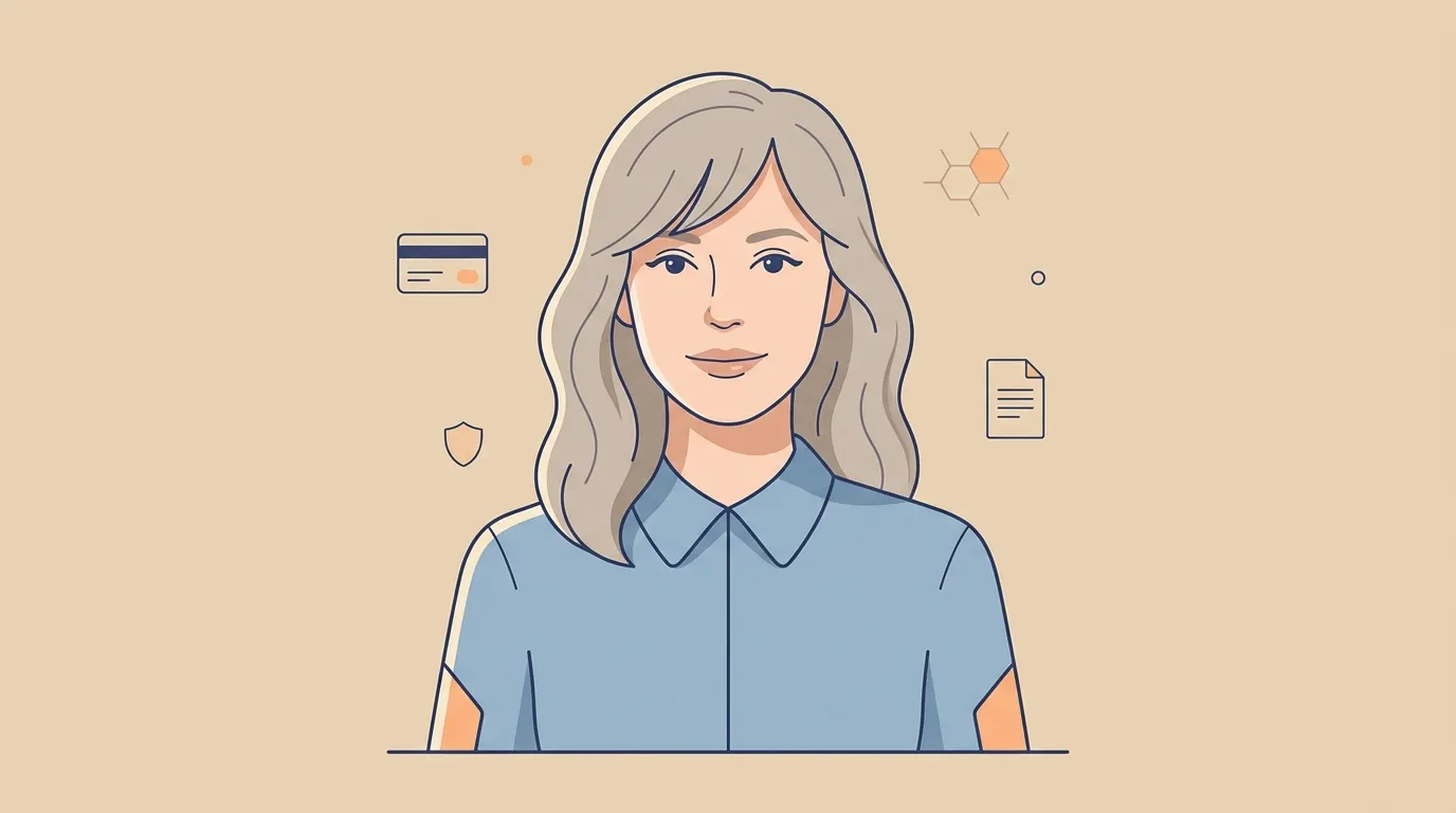 Portrait d'une femme avec ic&ocirc;nes de travail administratif