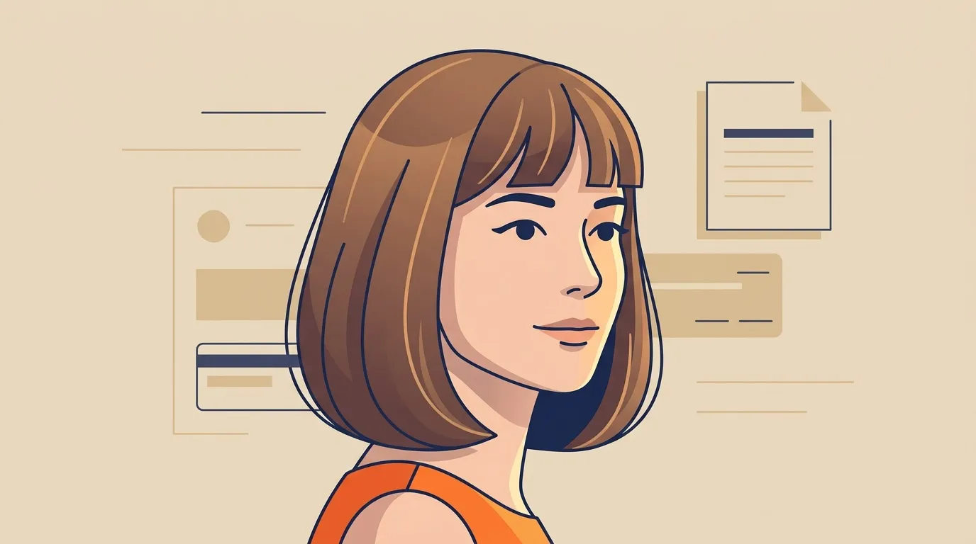 Femme souriante avec documents et &eacute;l&eacute;ments administratifs