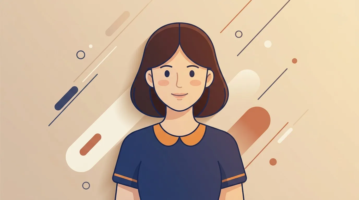 Illustration d'une femme brune souriante en chemise bleue