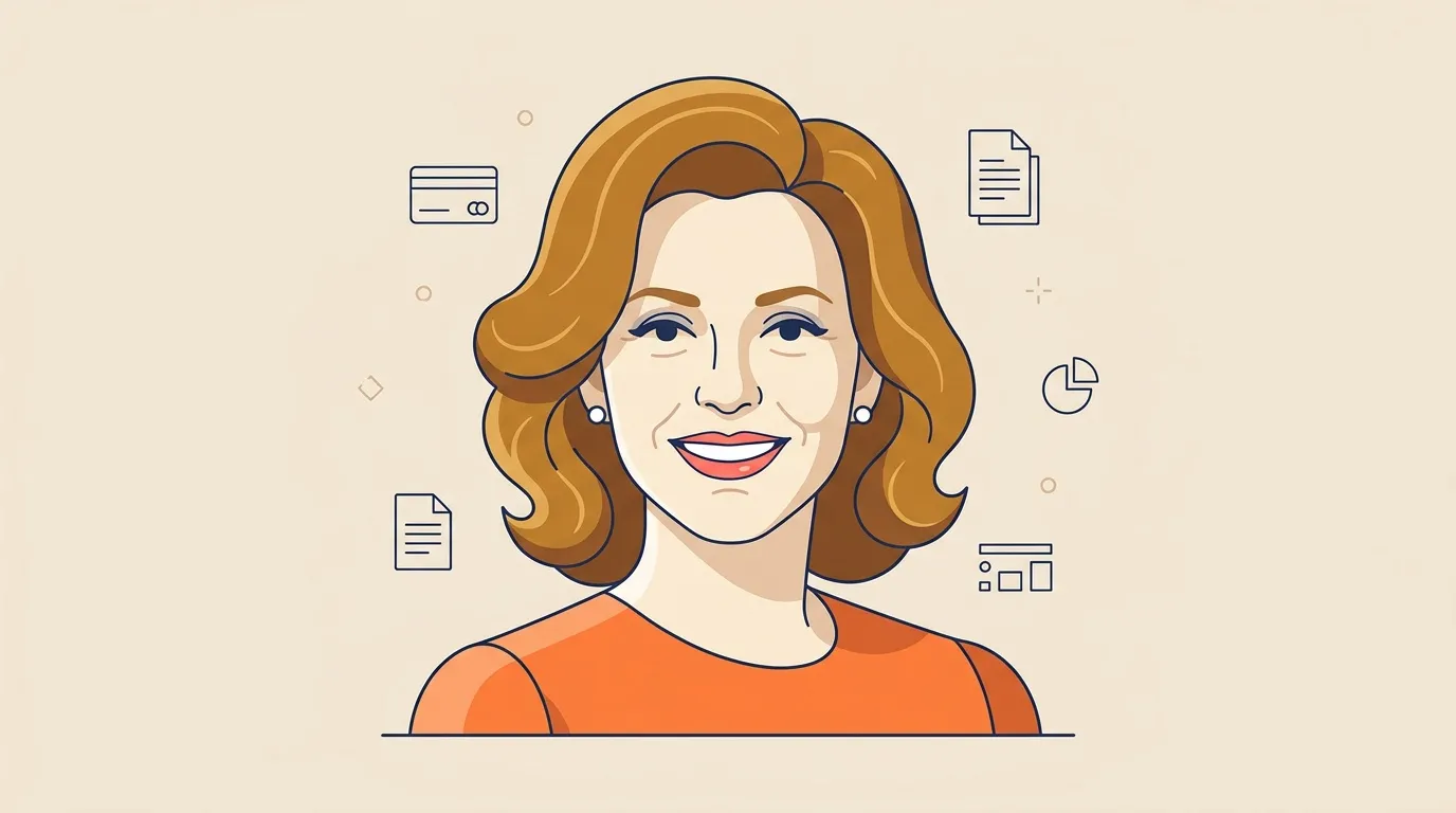 Portrait femme souriante entour&eacute;e d'ic&ocirc;nes professionnelles