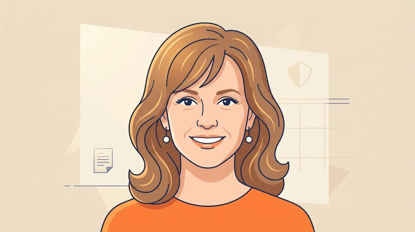 Femme avec cheveux ch&acirc;tains ondul&eacute;s portant un pull orange
