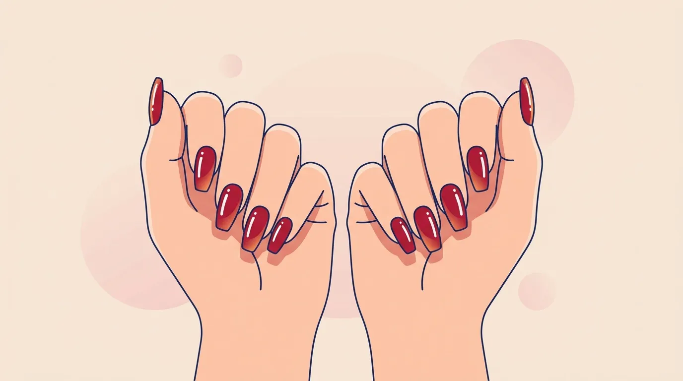 Deux mains avec vernis &agrave; ongles rouge fonc&eacute; brillant