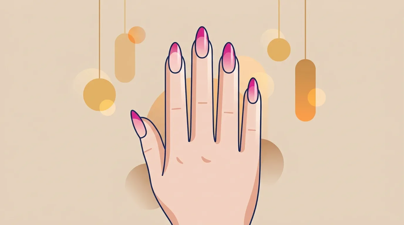 Main avec ongles roses et vernis magenta brillant
