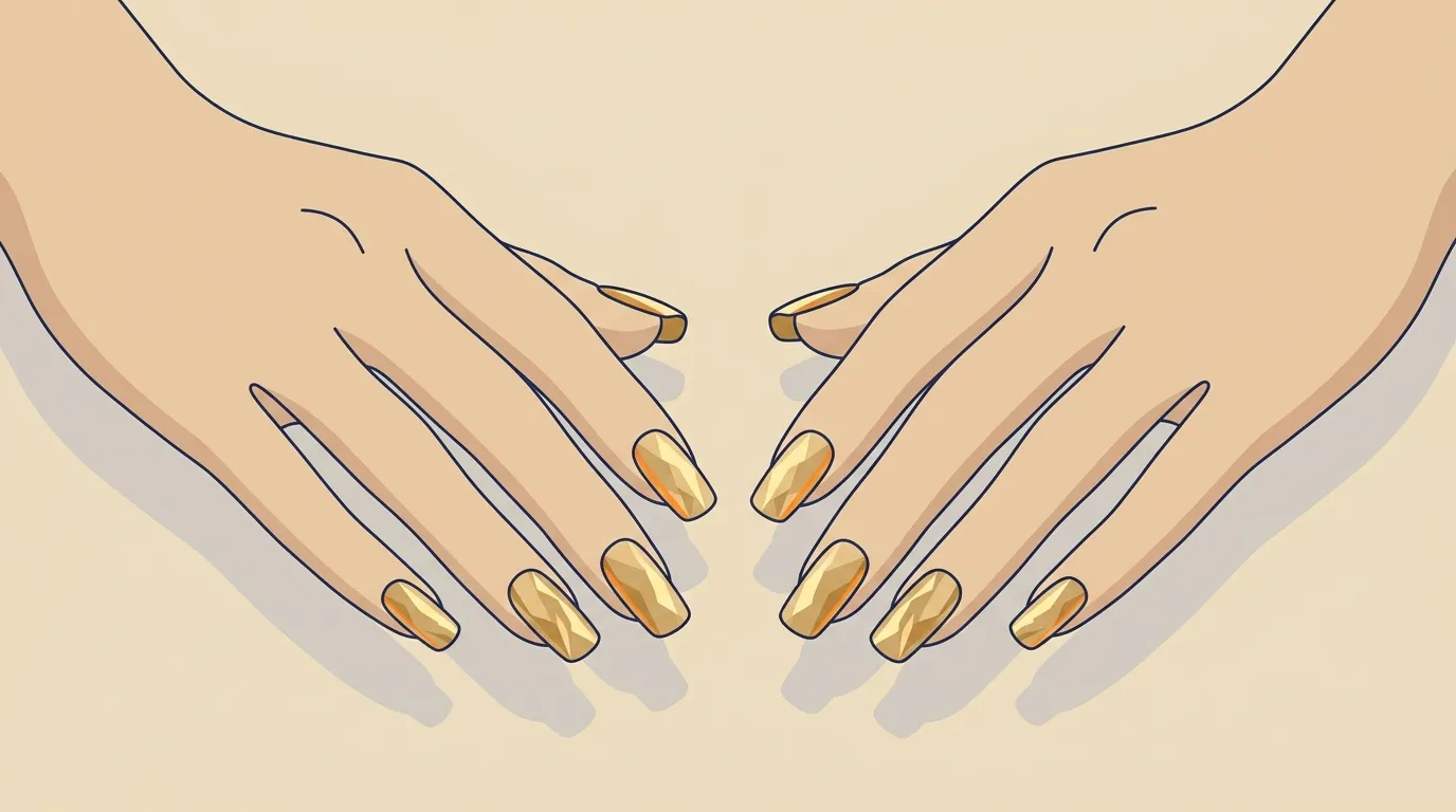 Deux mains avec vernis &agrave; ongles dor&eacute; brillant