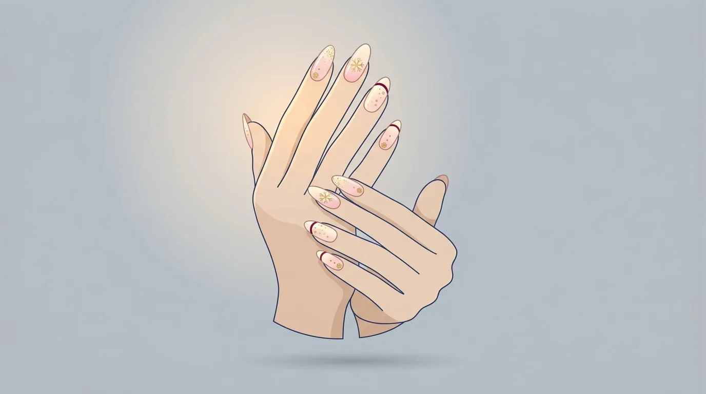 Mains f&eacute;minines avec vernis rose et d&eacute;corations dor&eacute;es