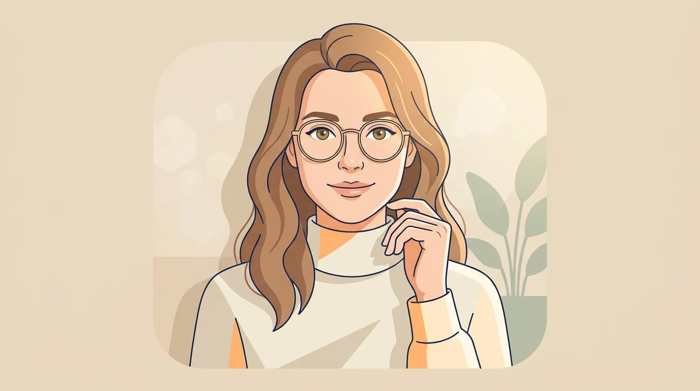 Portrait illustré d'une femme souriante portant des lunettes rondes