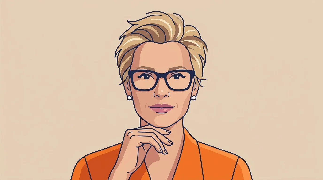 Portrait illustration femme blonde lunettes chemise orange