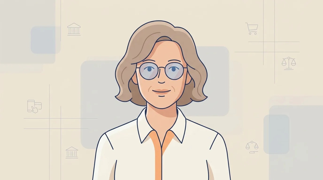 Femme avocate avec lunettes et symboles de justice