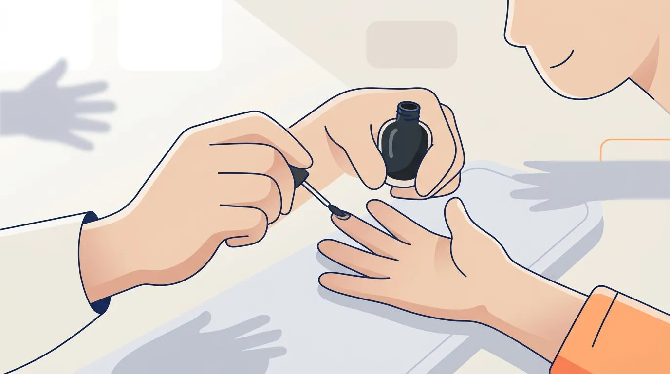 Deux mains appliquant du vernis à ongles noir
