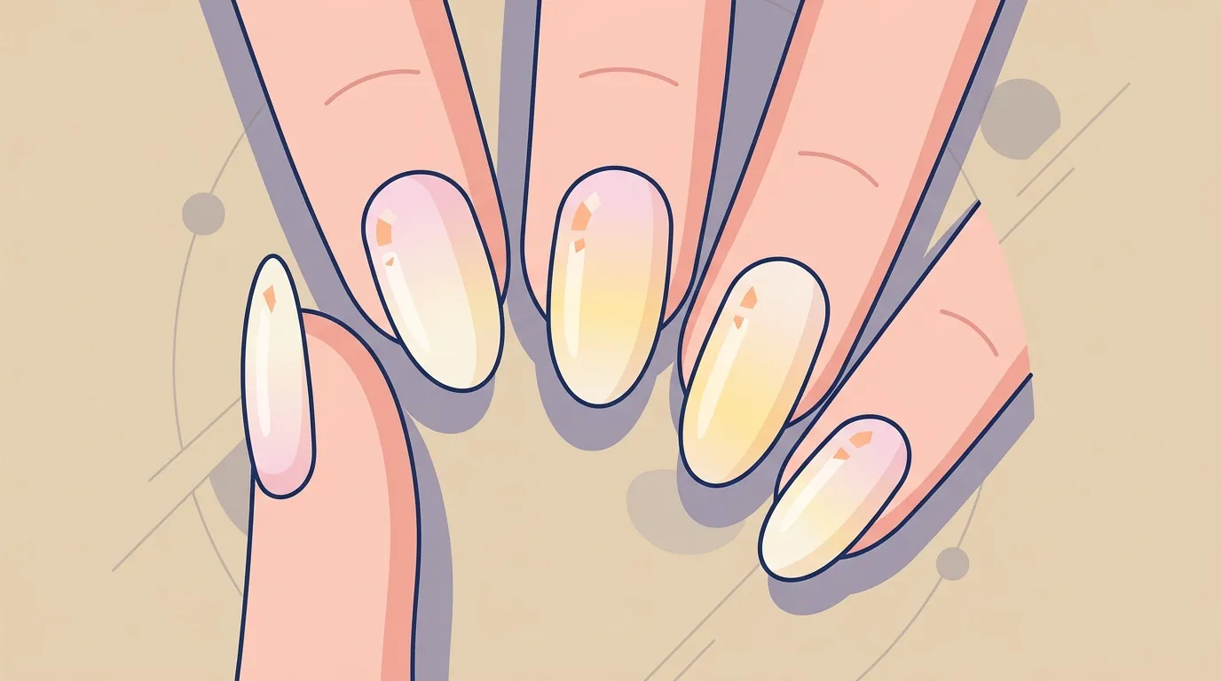 Mains avec vernis ongles dégradé blanc jaune pêche