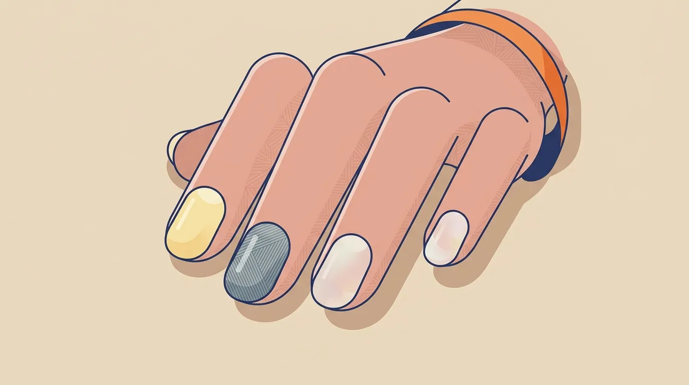 Main avec vernis à ongles de différentes couleurs