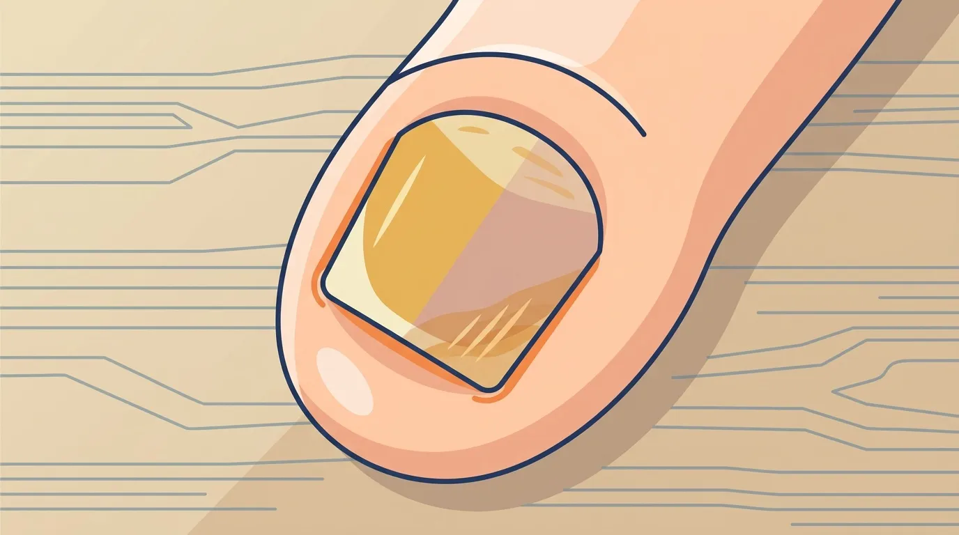 Illustration d'un ongle jauni et abîmé sur surface en bois