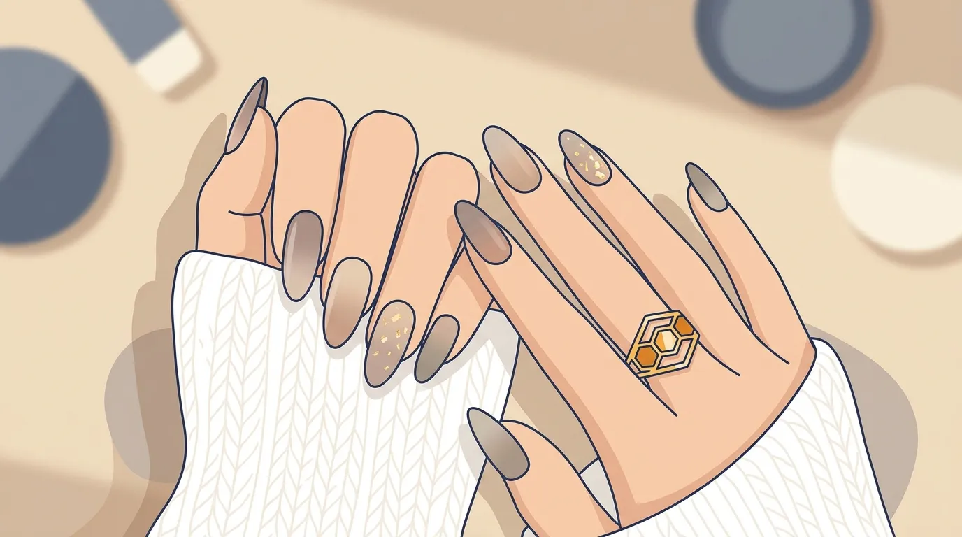 Deux mains enlac&eacute;es portant une bague dor&eacute;e hexagonale