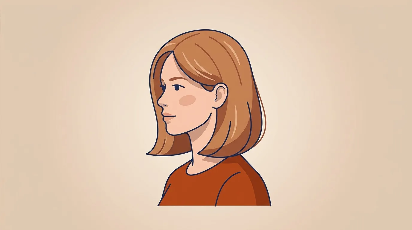 Illustration d'une femme avec cheveux roux mi-longs, v&ecirc;tue d'un pull roux