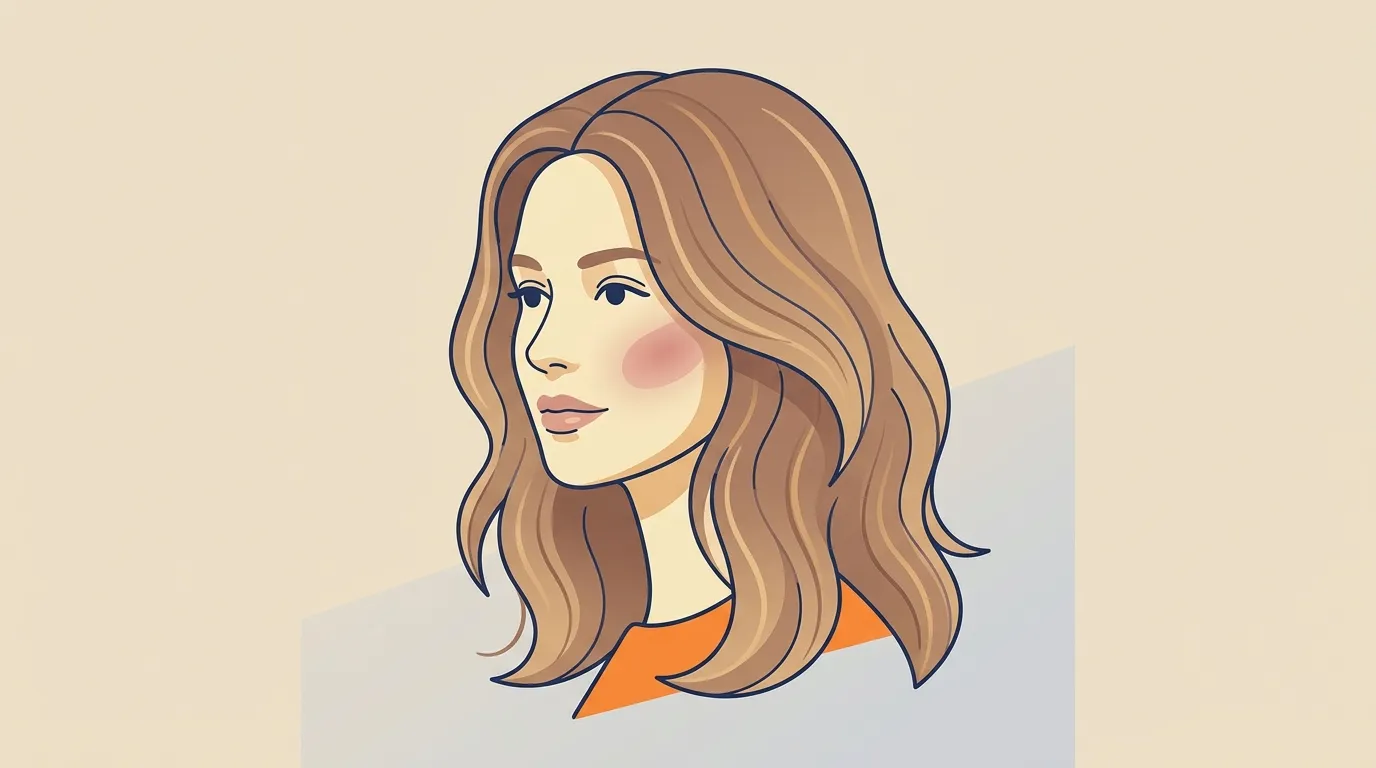 Illustration d'une femme avec cheveux bruns ondul&eacute;s et chemise orange