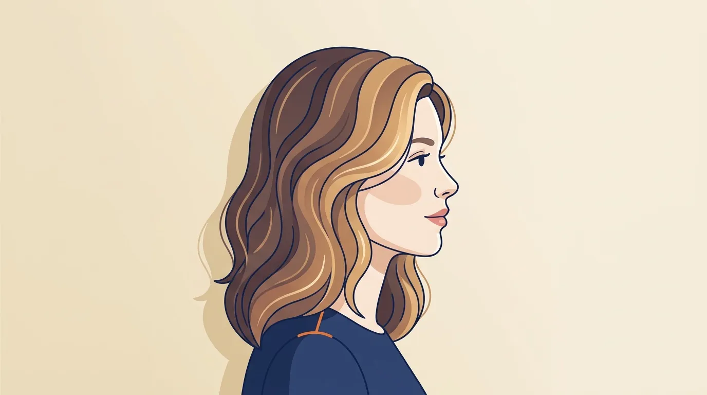 Illustration d'une femme de profil avec cheveux longs ondul&eacute;s marron