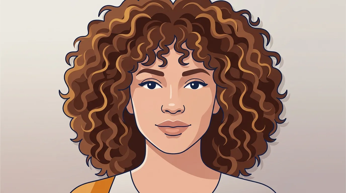 Illustration d'une femme aux cheveux boucl&eacute;s roux et yeux bleus