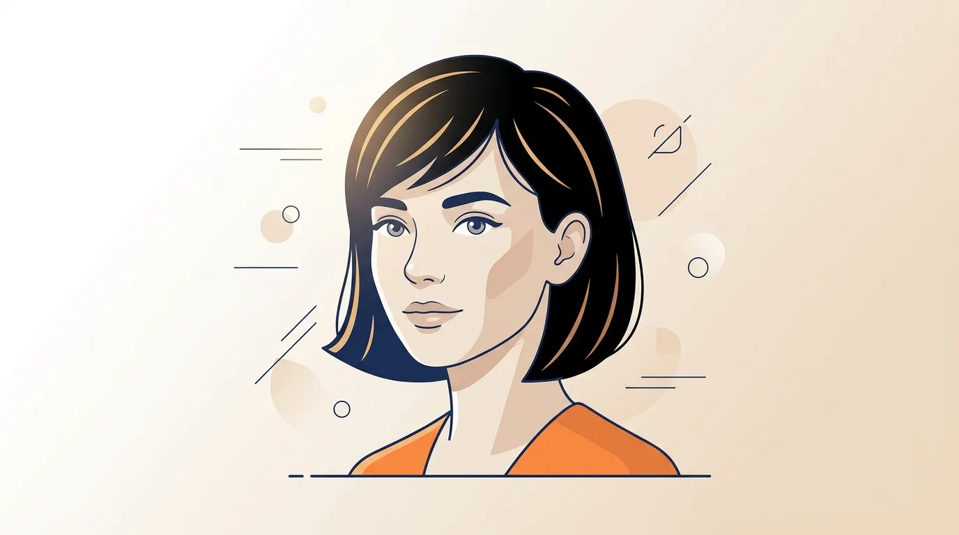 Illustration minimale d'une femme aux cheveux noirs, chemise orange