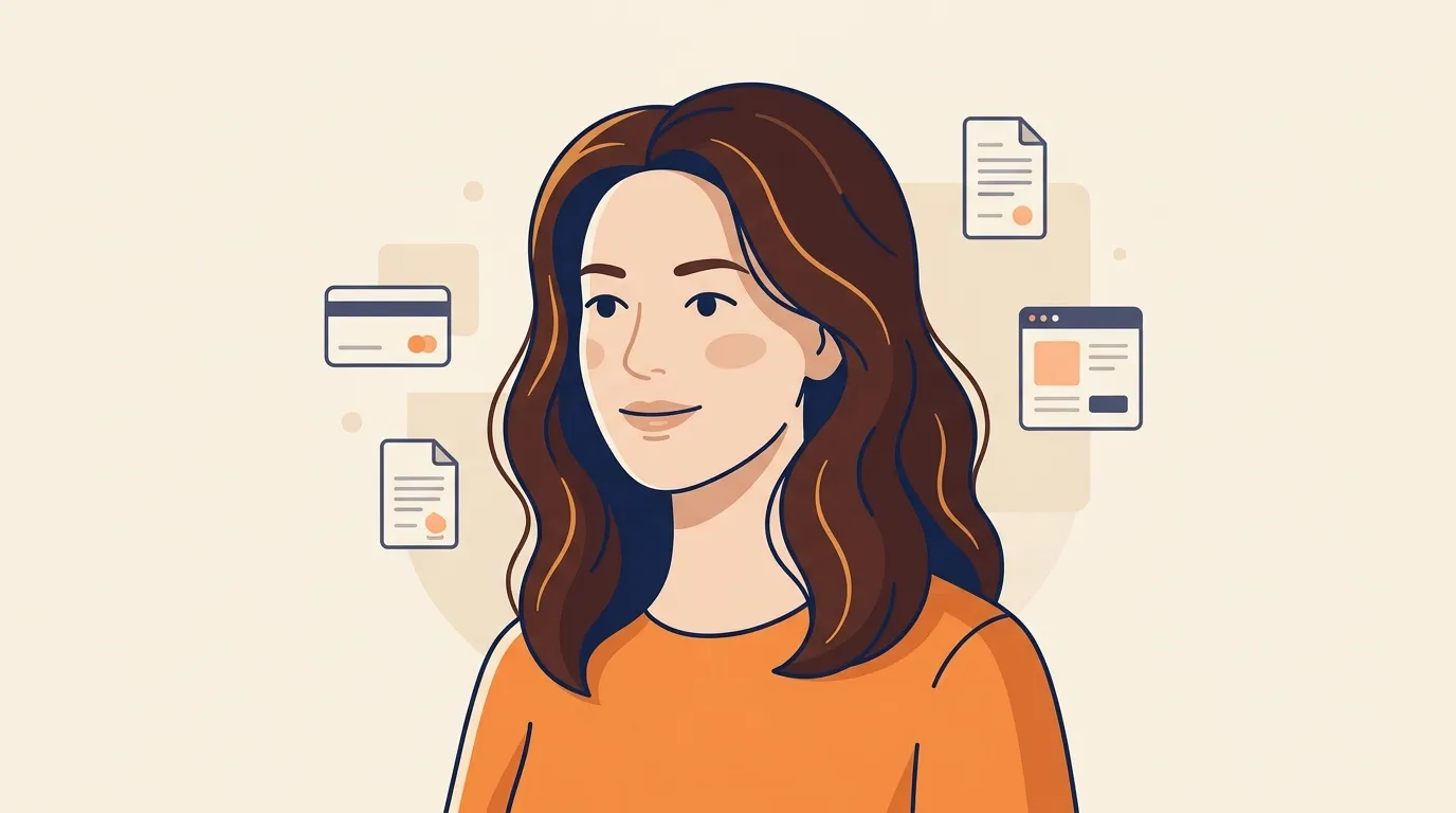 Femme entour&eacute;e d'ic&ocirc;nes de documents et fichiers num&eacute;riques