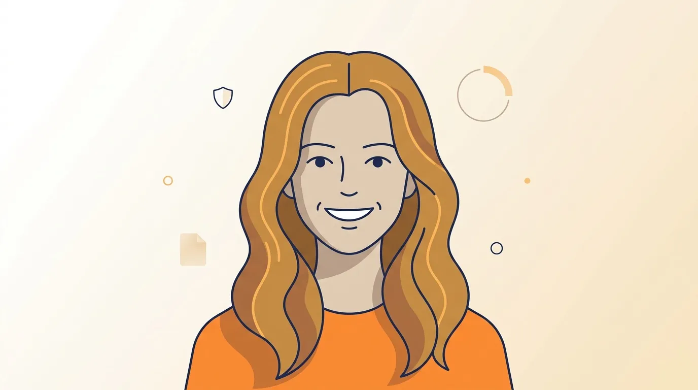 Illustration d'une femme aux cheveux roux souriant chaleureusement