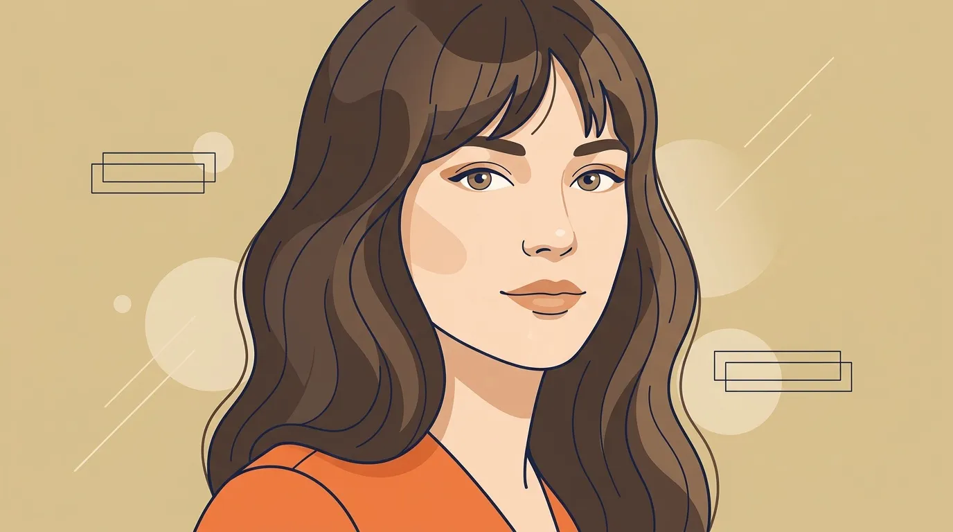 Illustration d'une femme aux cheveux bruns ondul&eacute;s et chemise orange