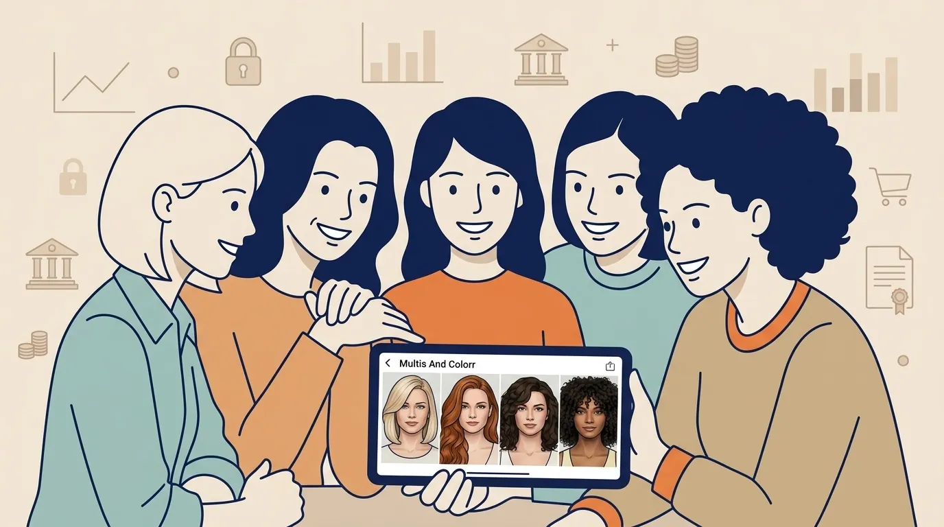 Groupe de femmes partageant une application de personnalisation capillaire