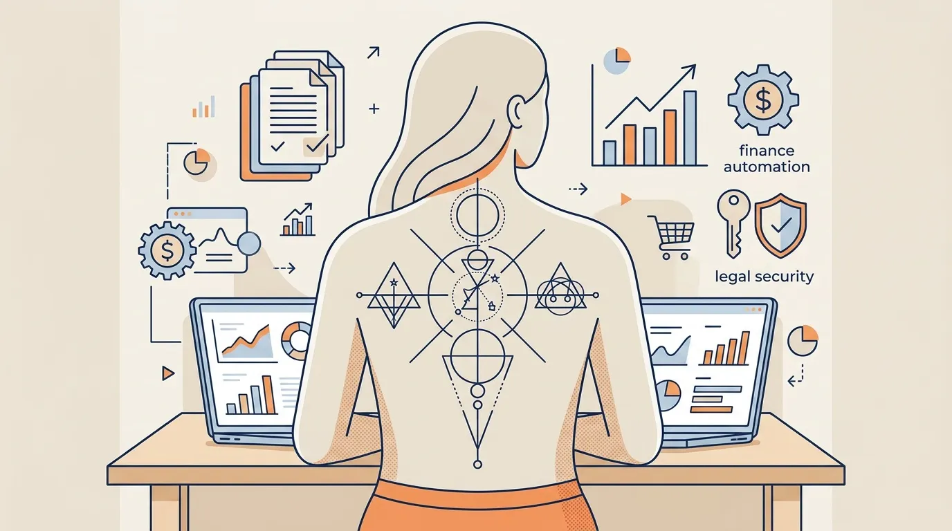 Femme analysant donn&eacute;es financi&egrave;res avec intelligence artificielle et automatisation