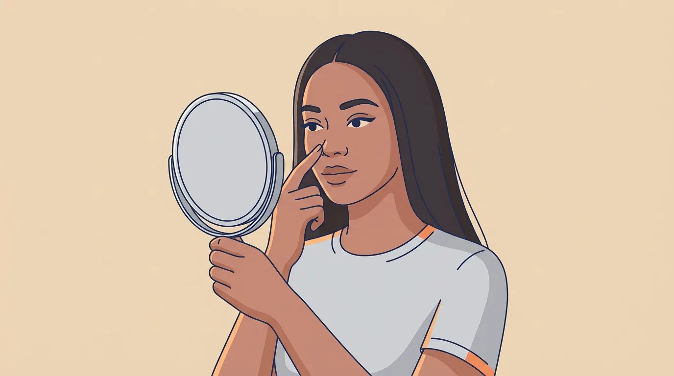 Femme regardant son visage dans un miroir rond