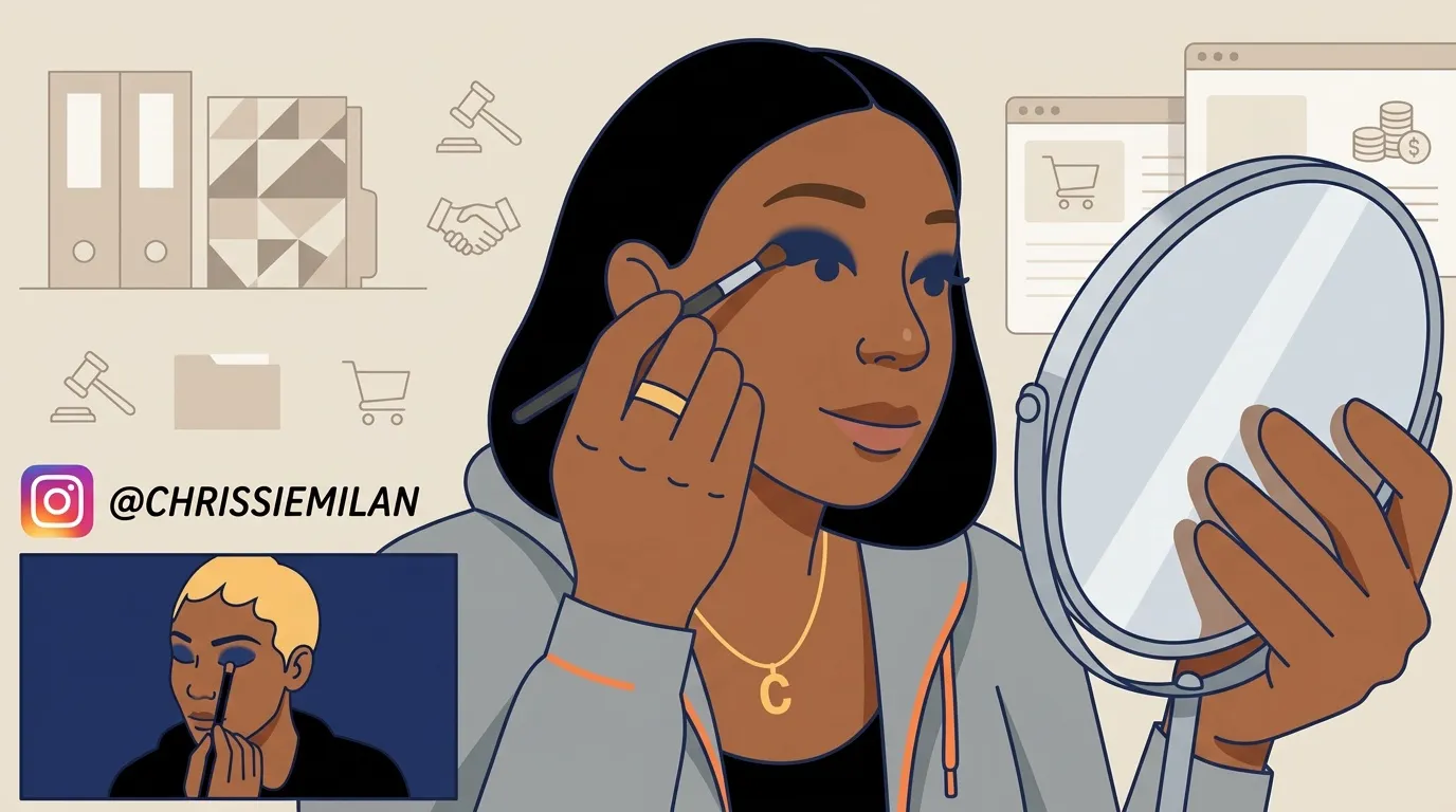 Femme se maquille en tenant un miroir, icônes commerciales.