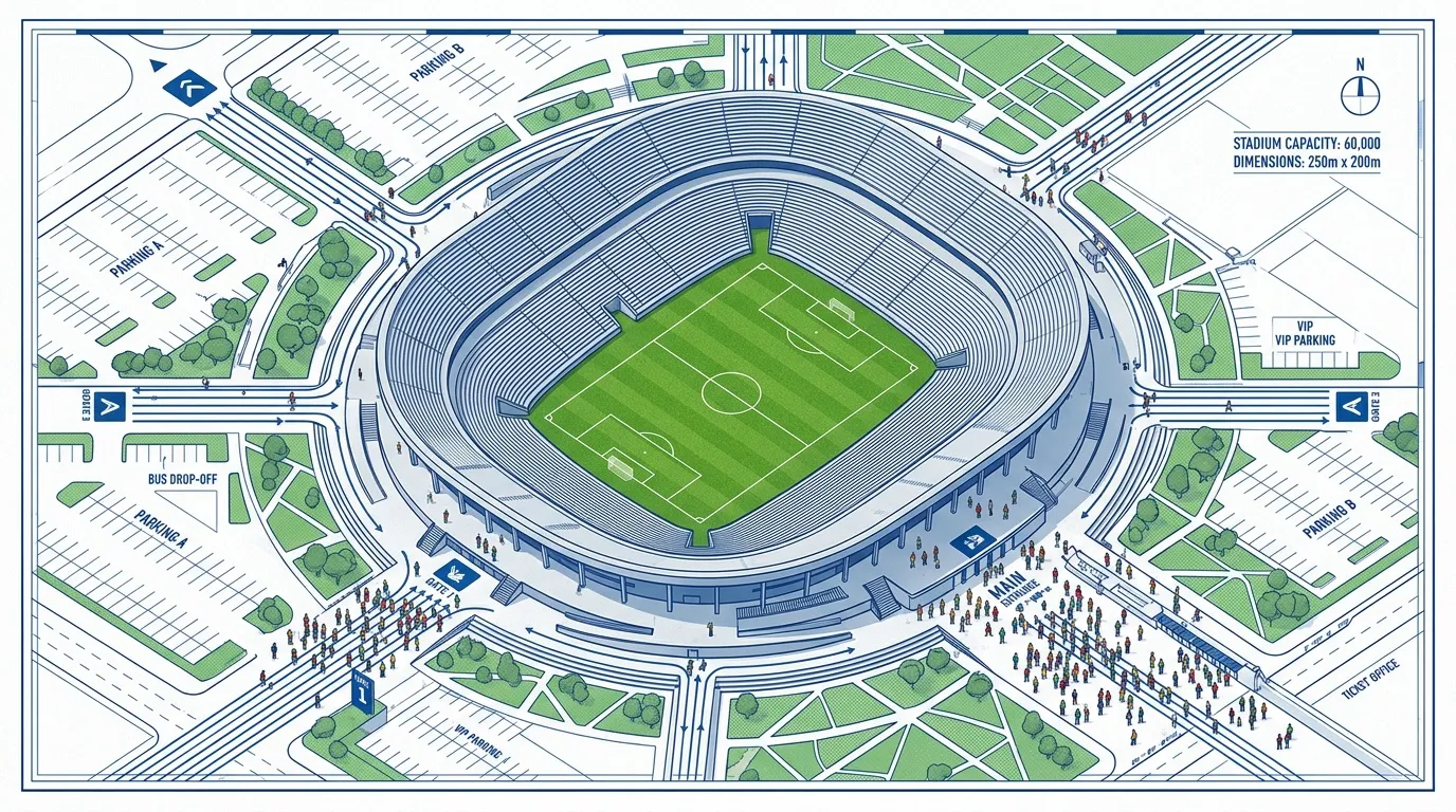 Plan stade de la Meinau : accès et places