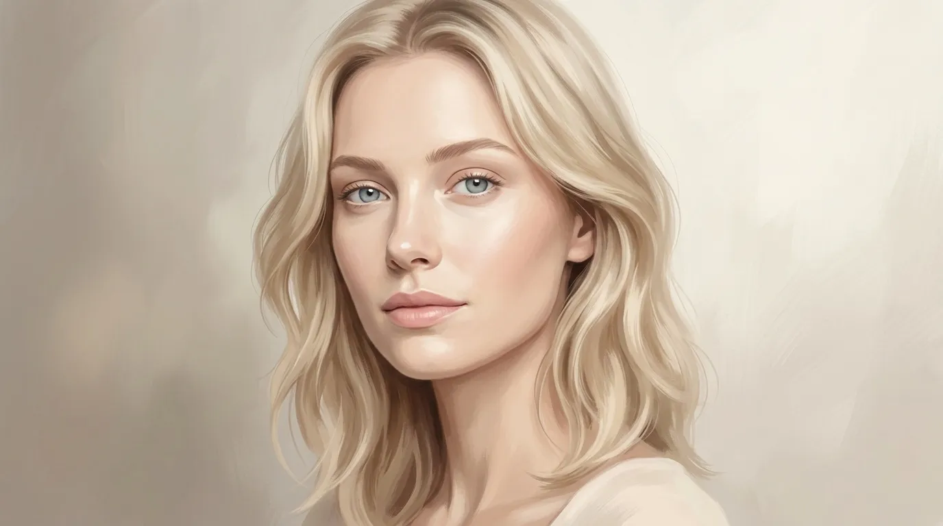 Femme blonde aux yeux bleus, portrait d&eacute;licat et minimaliste