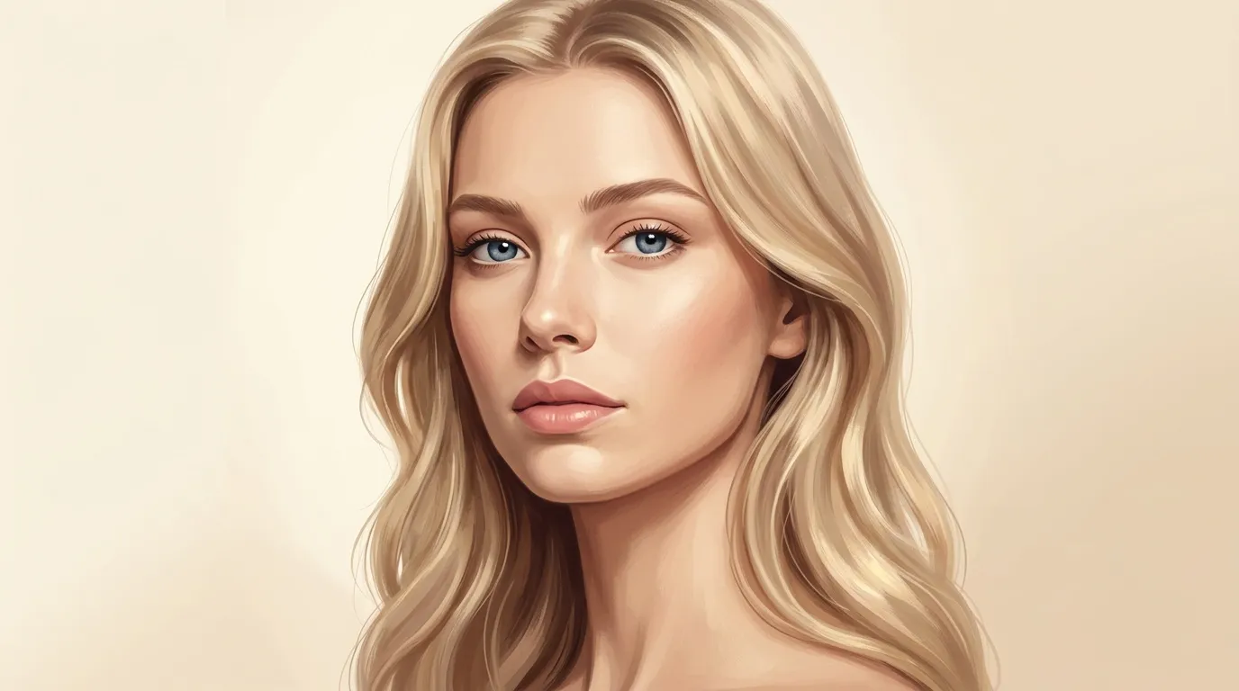 Illustration d'une femme aux cheveux blonds ondul&eacute;s et yeux bleus