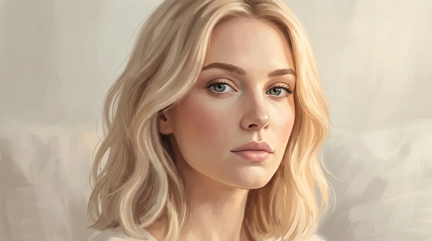 Illustration d'une femme aux cheveux blonds ondul&eacute;s, regard pensif