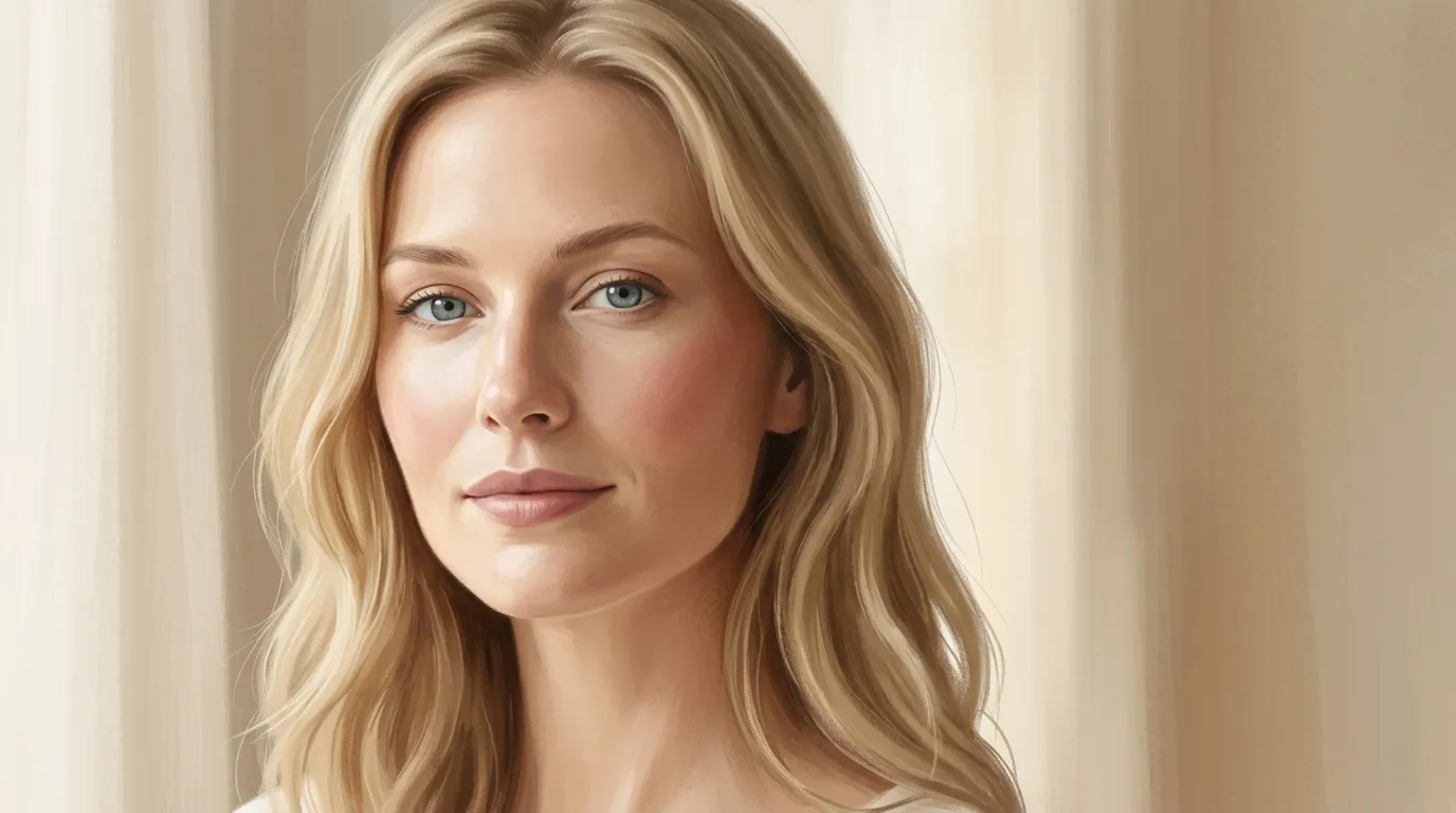 Femme blonde aux yeux bleus, portrait en studio