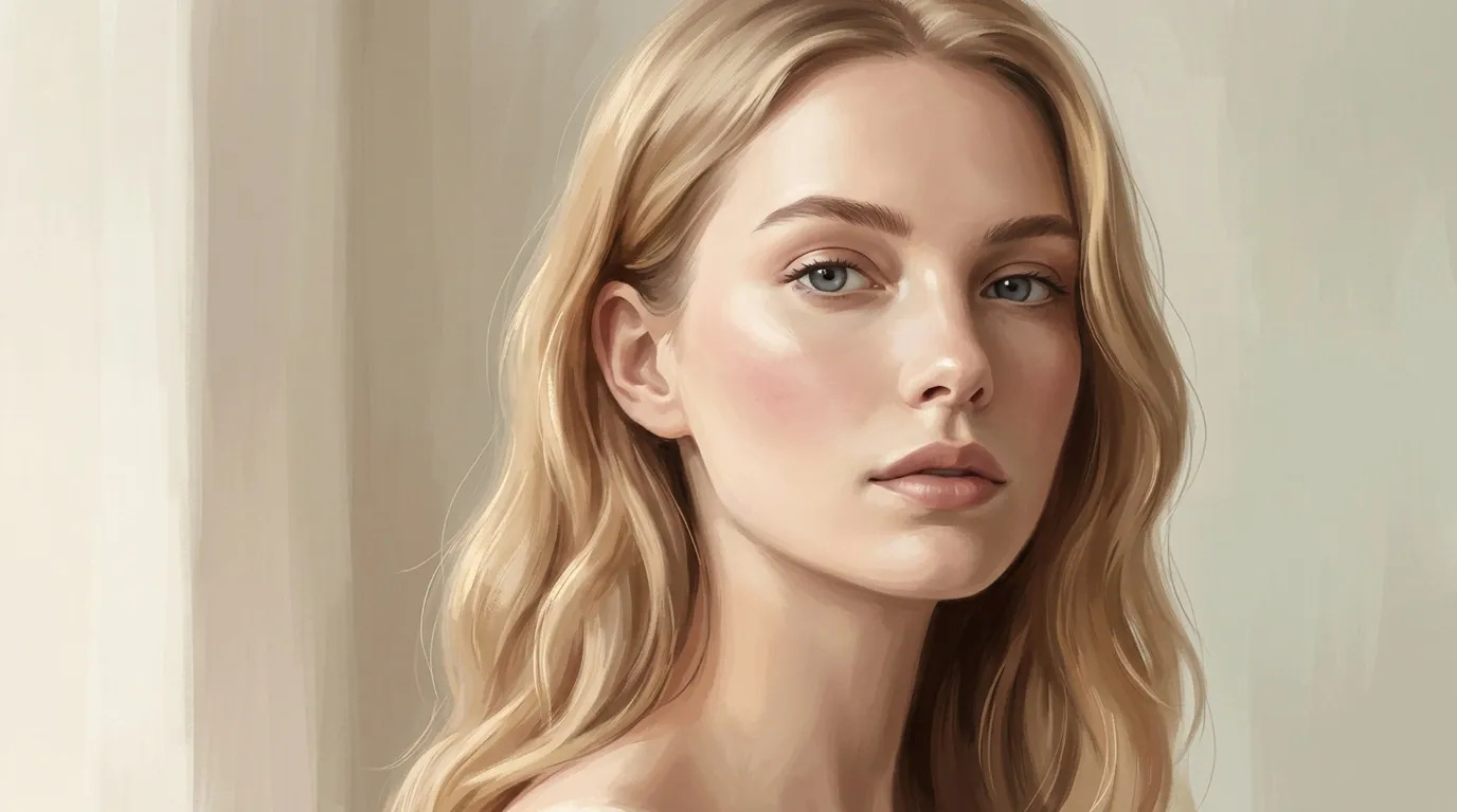 Femme blonde aux yeux bleus, portrait artistique de profil