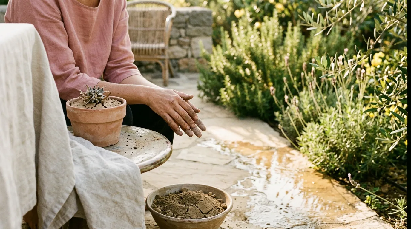 Personne rempotant une petite plante grasse en pot